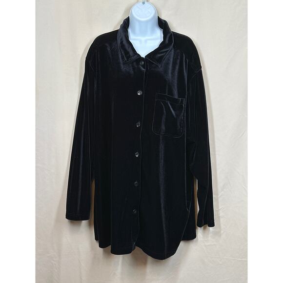 WHITE STAG Blouse/Shacket Velvet Black 26W/28W Streetwear Gorpcore Grunge - Picture 1 of 11